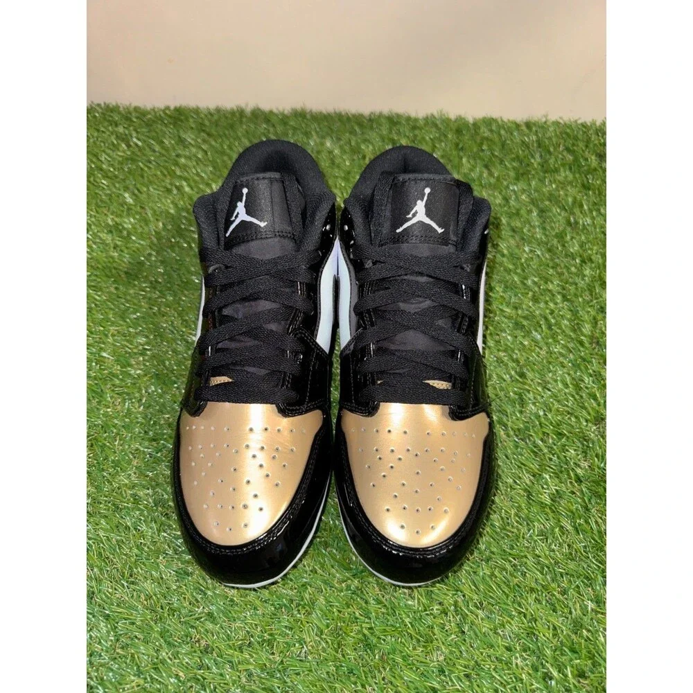 Men's 9 Nike Air Jordan 1 Low TD Football Cleats Patent Gold Black FJ6245-701